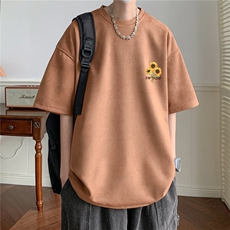 ！24夏季新款宽松大码港风小向日葵麂皮绒T恤TJ23159-特p19，男装T恤，星座508（原C305）