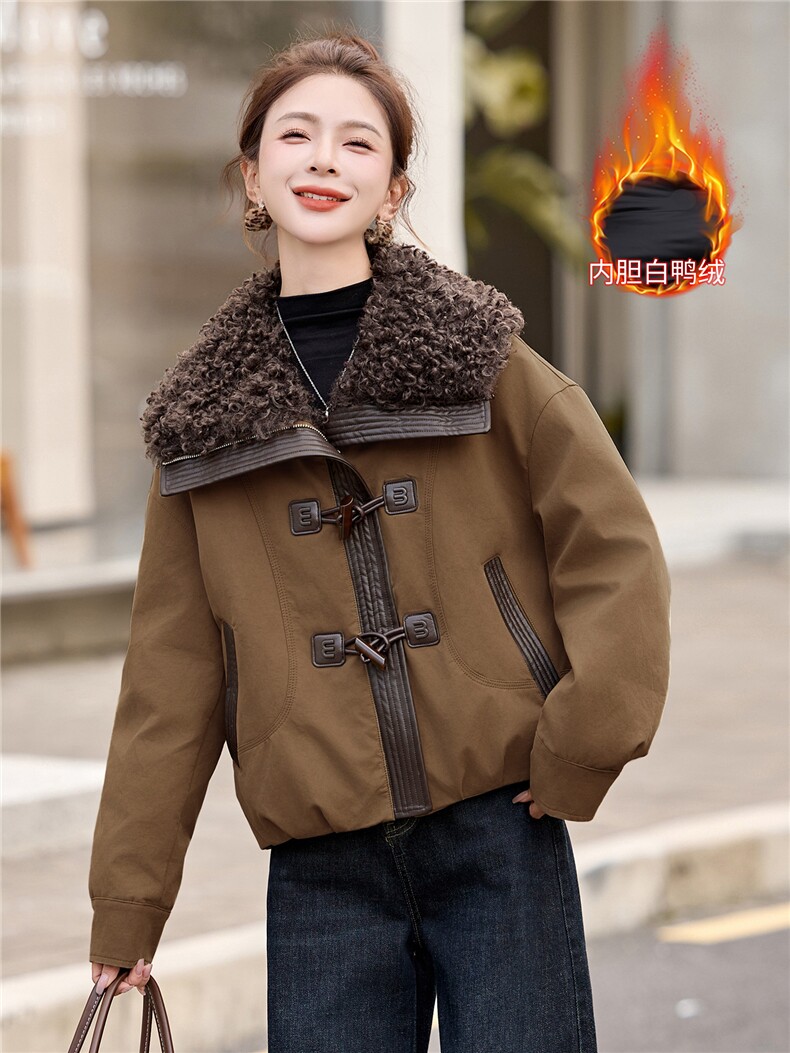 现货高级感派克羽绒服女2025冬季新款宽松保暖白鸭绒外套女,女装羽绒服,美沁