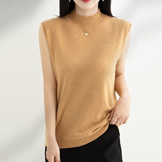 夏季冰丝针织t恤女短袖薄款显瘦体恤时尚气质百搭包肩袖打底上衣，女装T恤，众美斯特