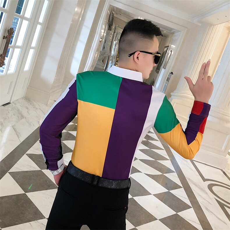 2021春秋衬衫社会男长袖上衣拼接男装韩版修身四季潮流衬衣Q854-P55,男装衬衫,星座419（原A233）