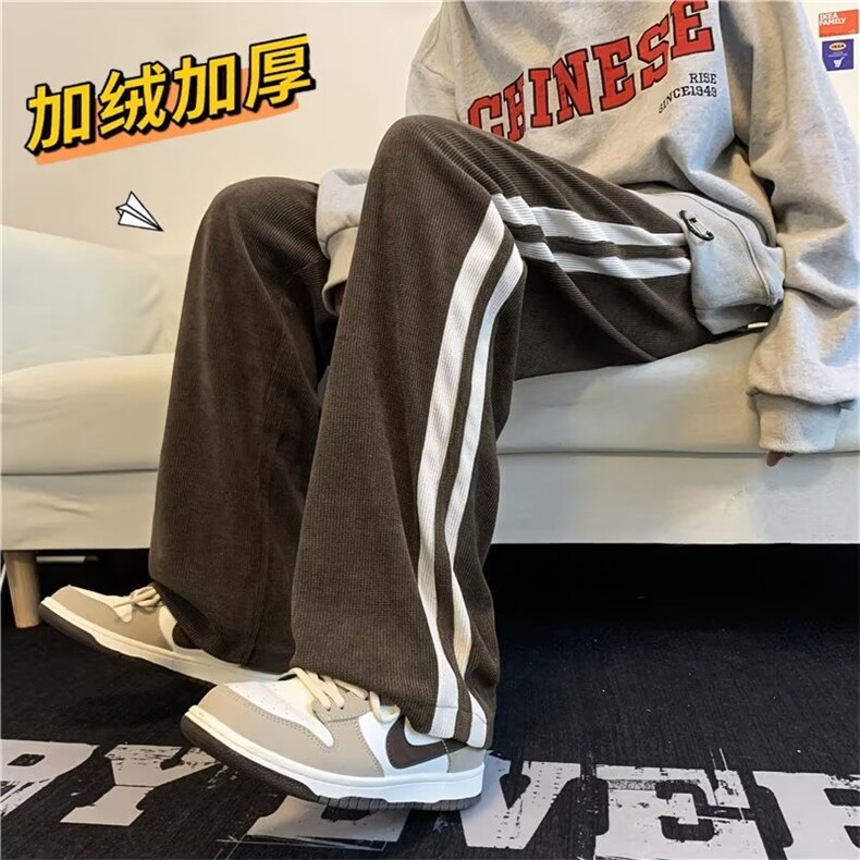 218-1-P32-B441新款时尚休闲潮男百搭加绒加厚常规宽松裤图片