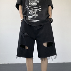 破洞牛仔短裤男潮牌ins宽松五分裤子百搭休闲5分裤XF027，男装牛仔裤，星座208-5