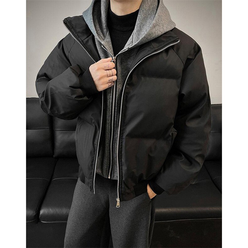 现货高品质重磅工艺美式高街假两件PU皮棉衣男女加厚棉服外套,男装棉衣,电商A486-1