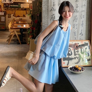 两件套套装无袖吊带配裙裤天空蓝夏季套装女大货已出8827p105k165图片