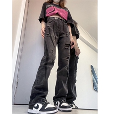 B221美式ins高街小众个性男女破洞牛仔裤LK23001-P65控88，男装牛仔裤，电商B221