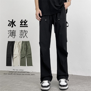 特P30无差价2025夏复合牛奶丝褶皱伞兵裤男薄款大码休闲裤K1151图片