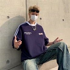 短袖t恤男欧美潮牌半袖精梭棉宽松嘻哈高街百搭上衣字母印花潮酷，男装T恤，星座1013