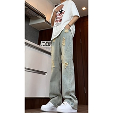 B221美式ins高街暗黑小众微喇破洞牛仔裤LK24185-P65控88，男装牛仔裤，电商B221