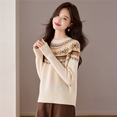 【100%羊毛】费尔岛提花毛衣女秋冬2025新款小个子短款内搭打底衫，女装羊毛衫，艾米
