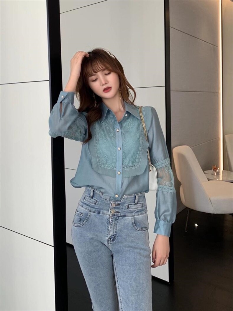 多色蕾丝拼接小衫，其它，凯宝莉