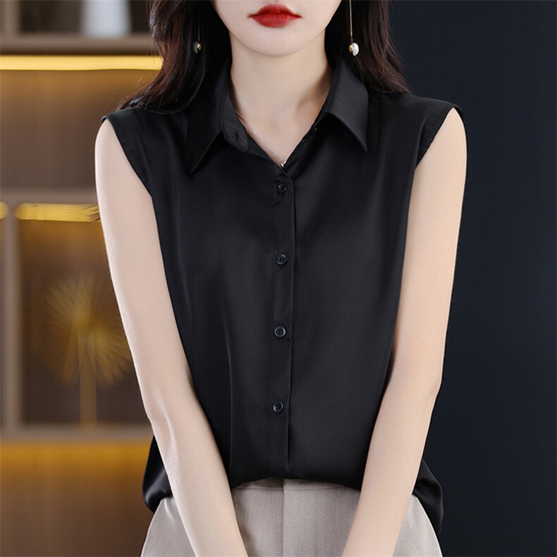 2025夏季新款女士无袖衬衫简约百搭，女装衬衫，臻维羊绒