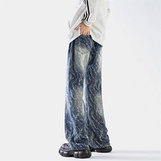 美式ins高街vibe提花满印重工艺水洗牛仔裤货号K2460P5578，男装牛仔裤，电商A063