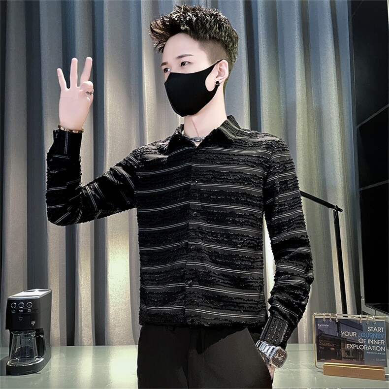 CS8909-P65控95春秋季时尚男花色男装寸衫2025新款痞帅内搭打底衬图片