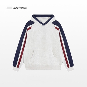 抖音得物二开 25秋冬美式重磅全棉拼接撞色连帽卫衣外套CM32图片