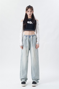 b228-DDH80127-p55  美式水洗做旧直筒牛仔裤图片
