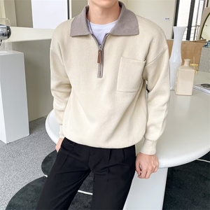 秋冬男毛衣撞色polo风翻领拉链针织衫男士休闲上衣外套M30 P62图片