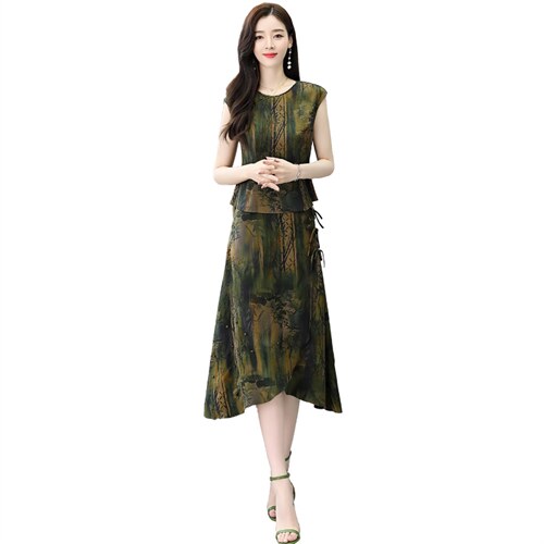 十三行高端棉麻连衣裙女夏2025新款贵夫人品牌时尚妈妈气质两件套图片