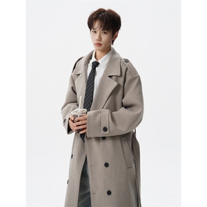 抖音直播数据款 秋冬加棉加厚中长款毛呢大衣男风衣外套696-P138，男装风衣，星座812