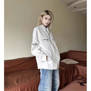 26春装高品质老钱风立领夹克外套男女美式潮牌拉链工装风宽松上衣图片