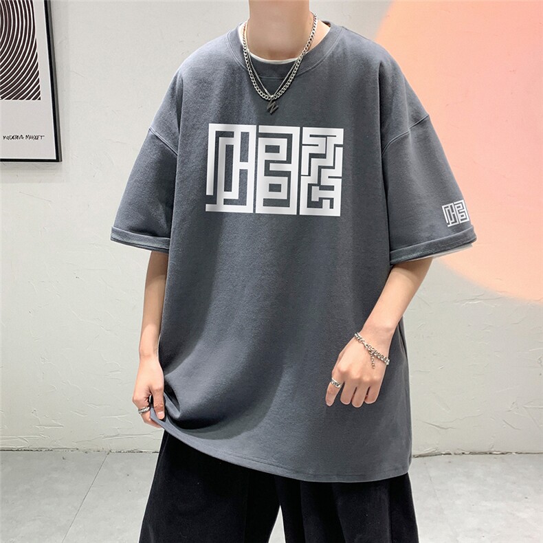 200g抖音质量夏季新款短袖T恤美式复古街头五分袖T6001P28控45,男装T恤,电商A268A