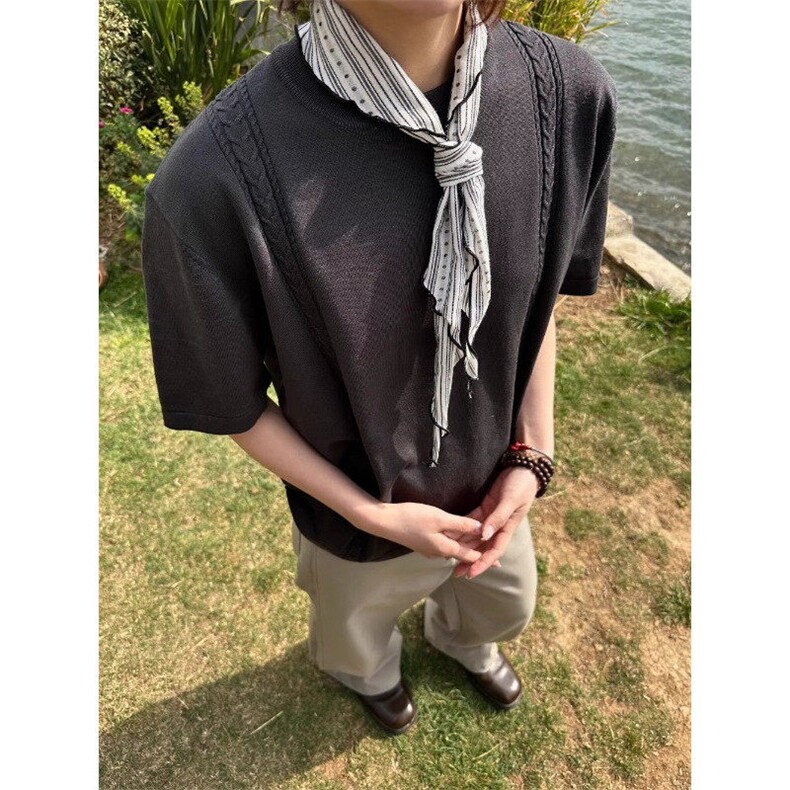 新贵老钱风冰爽丝编织圆领针织短袖凉感亲肤通勤休闲T恤T188，男装T恤，星座1116A（原606A-3）