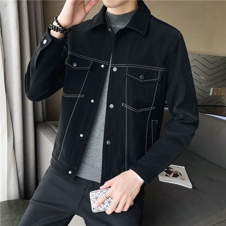 2025店主风秋季翻领机车pu皮皮衣辑明线夹克外套男6066-P135,男装皮衣,电商A413