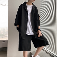 两件套装男夏季休闲小西装短袖韩版潮流百搭帅气运动套装tz52-p50，男装T恤，星座1008-2