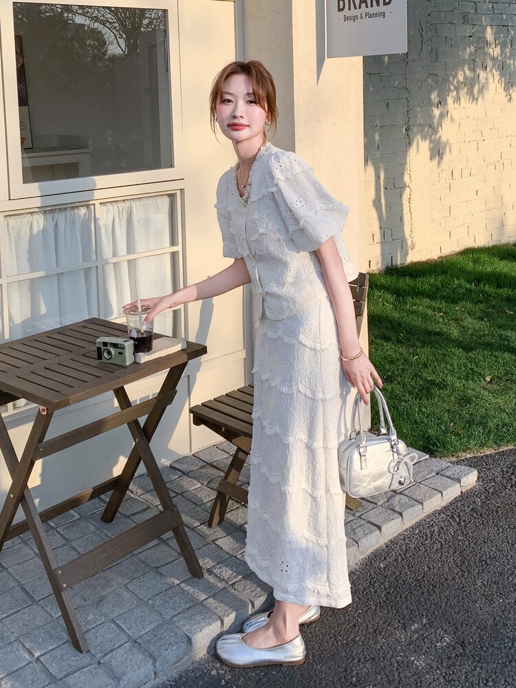 小香风提花米白色半身裙套装女夏2026新款独特漂亮绝气两件套,女装套装/套裙,霓裳依族