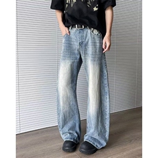 弯刀牛仔裤男女美式直筒拖地宽松阔腿微喇廓形裤子7922P52，男装牛仔裤，星座410-2
