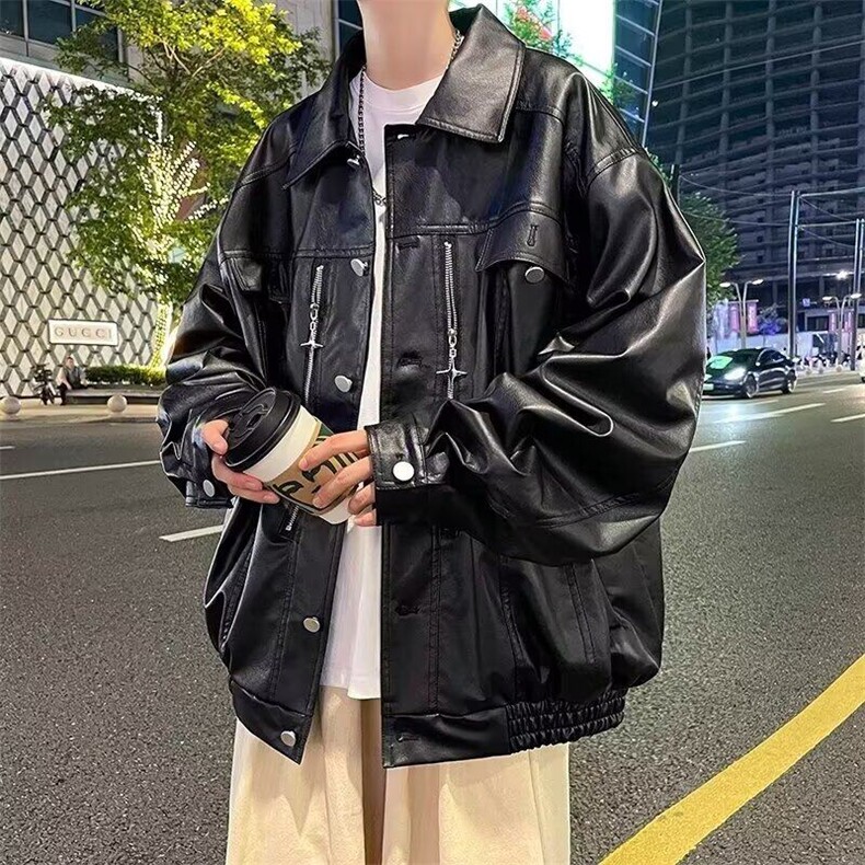 皮衣外套男春秋季高级感pu皮夹克美式2024新款机车复古痞帅W143,男装夹克,星座506