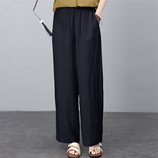 棉麻阔腿裤女2025夏季新款宽松显瘦时尚中年妈妈休闲亚麻直筒裤子，女装休闲裤，涵誉