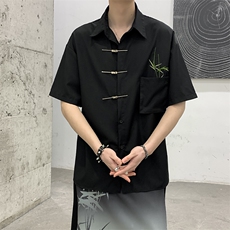 夏装2024风新中式复古油画翠竹刺绣男女小众休闲短袖衬衫大码，男装T恤，星座909