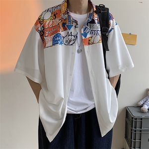 衬衫男士港风短袖冰丝T恤宽松休闲外套A071-C36-P38
