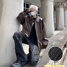 秋季新款PU皮纯色嘻哈外套上衣时尚美式复古机车风皮夹克男女帅气，男装夹克，星座506A
