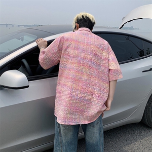 B221 美式ins高街宽松薄款泡泡格短袖衬衫SY2548-特P35控59图片