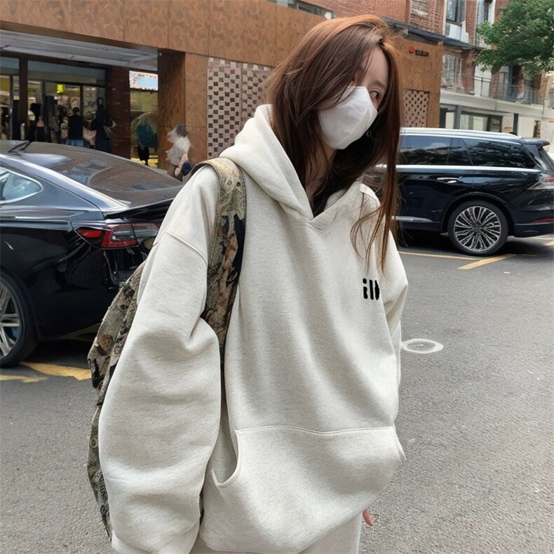 CX275-P49美式灰色卫衣女2025新款小个子秋冬宽松慵懒风,男装卫衣,电商B323A