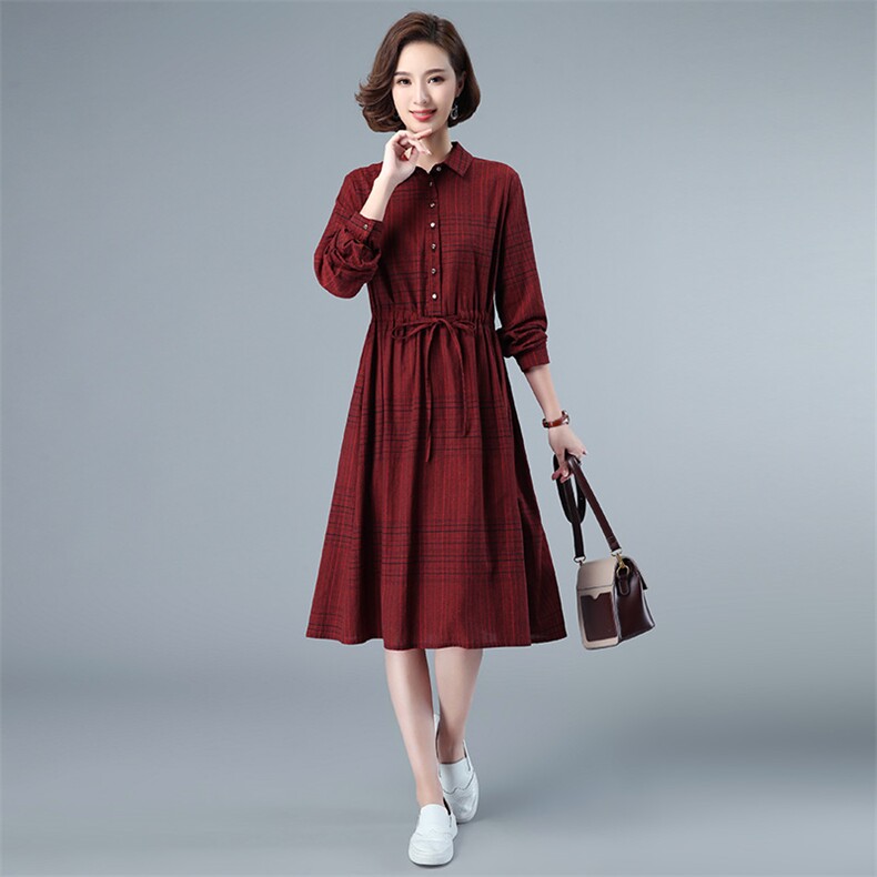 连衣裙单件中长款简约长袖系带,女装连衣裙,玛其路