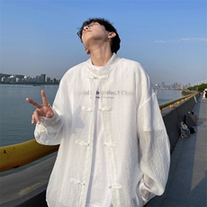 新中式盘扣情侣长袖防晒衬衫男女薄款风立领衬衣812-CY523-P45，男装防晒衣，星座812