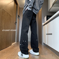 B221美式ins高街暗黑小众个性铆钉小脚牛仔裤LK23142-P65控88，男装牛仔裤，电商B221