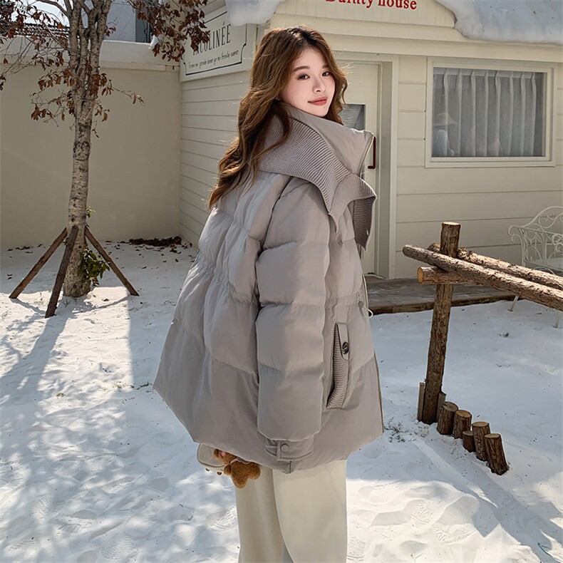 灰色连帽羽绒服女2025新款冬季设计感加厚宽松面包服高级感外套潮,女装羽绒服,2C255