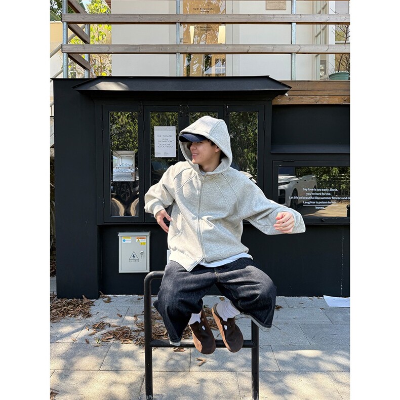 美式复古cleanfit解构廓形连帽卫衣男女宽松开衫短款外套,女装短外套,星座1210-1