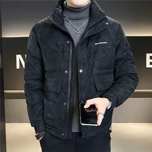 8861-L-4XL-P175店主风秋季新款立领休闲麂皮绒字母羽绒服外套男图片