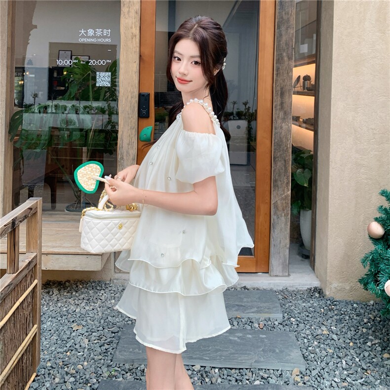 新款2239-P185-K275富家千金露肩泡泡珍珠挂脖镶钻套装,女装套装/套裙,网红馆