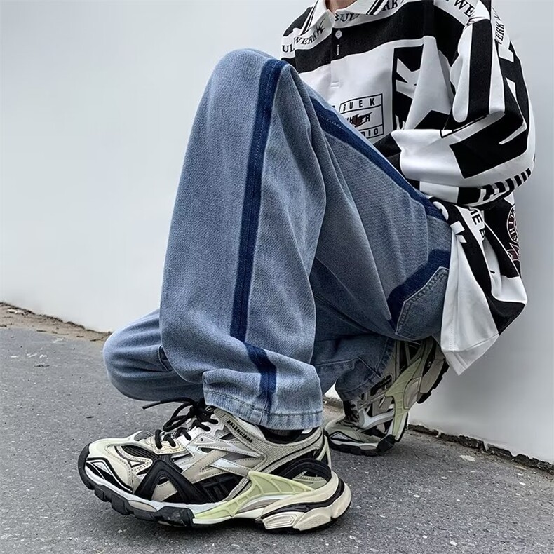 牛仔裤男秋冬美式高街水洗直筒裤潮牌宽松ins拖地长裤子C9904-p45,男装牛仔裤,星座1008