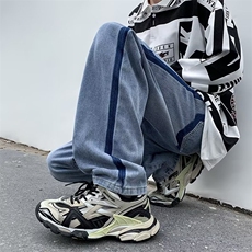 牛仔裤男秋冬美式高街水洗直筒裤潮牌宽松ins拖地长裤子C9904-p45，男装牛仔裤，星座1008