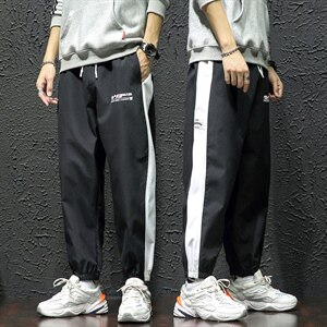 2021秋季新瓷砖墙日系大码男印花条纹运动九分裤休闲裤K2078-P30,黑小雏菊吊带连衣裙搭配蓝色针织开衫图片