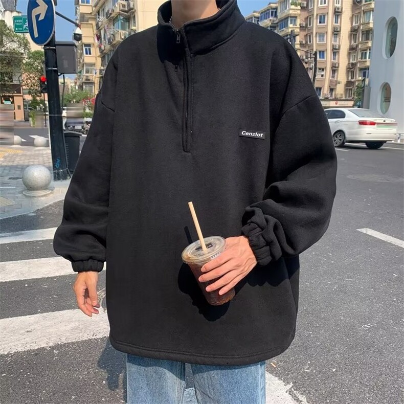半拉链加绒卫衣男秋冬潮牌ins宽松外套情侣装上衣新款WY722-P35,女装短外套,星座1008-1