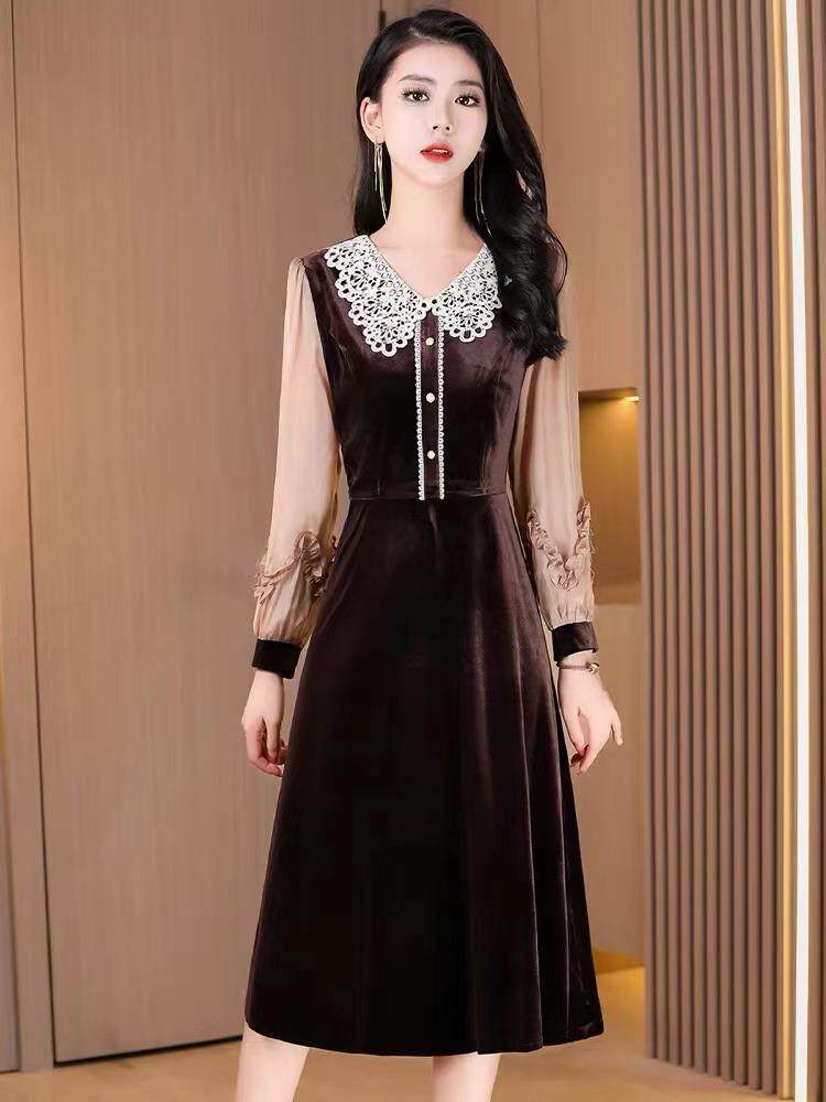 秋季金丝绒连衣裙，女装连衣裙，依启蒙(1F)