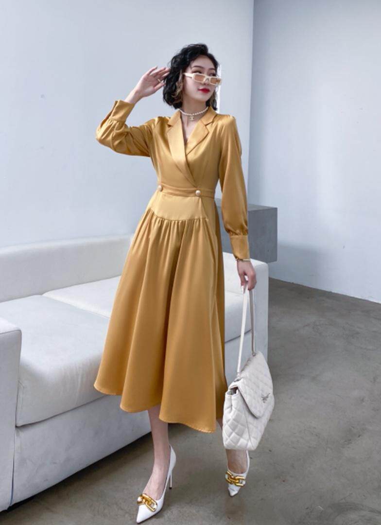 【现货】秋季新款-翻领大V韩版连衣裙，女装连衣裙，陆氏青云