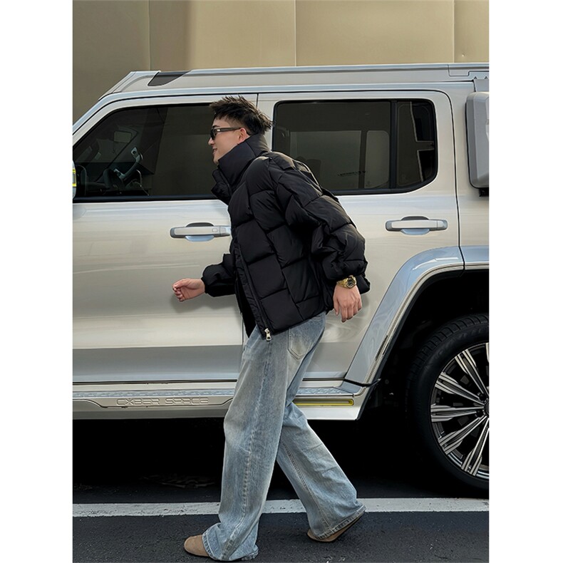 B01/P138控178冬季新款小众镂空设计感重磅立领棉衣外套男黑首1,男装棉衣,星座305B